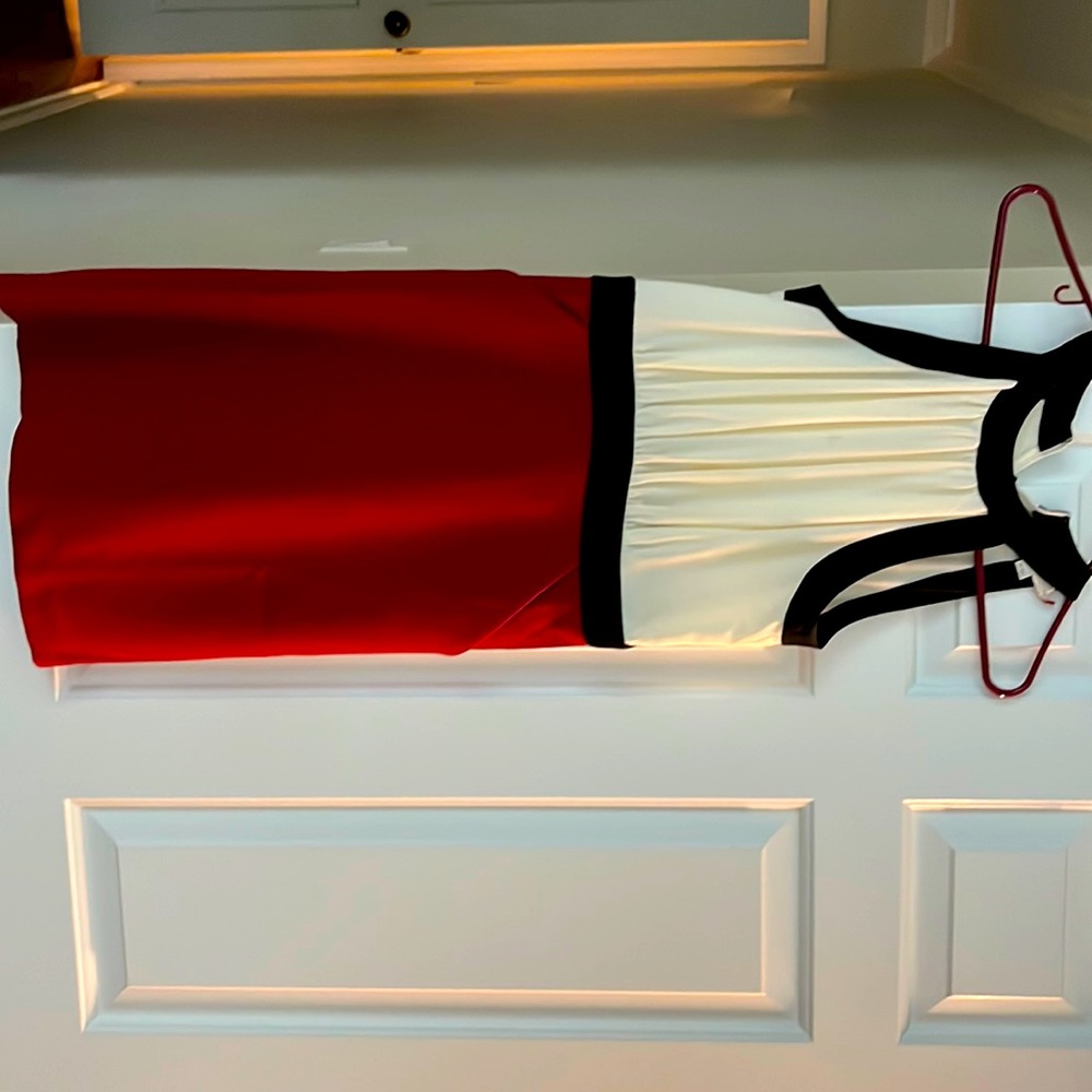 Loft sleeveless dress red and white with pockets